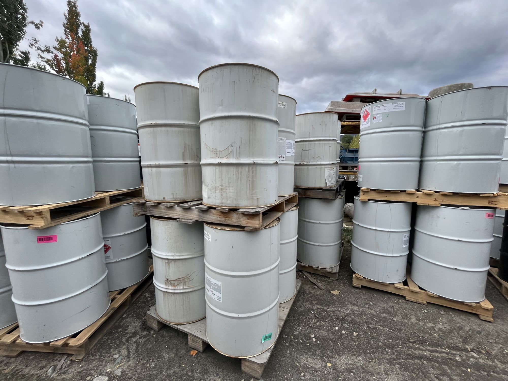 Barrel storage on an industrial site in the Okanagan. There are no apparent concerns from this practice the operators are running a clean operation here